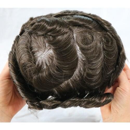 Toupee With Remy Human Hair Thin Skin Toupee Mens Hair Replacement Men Toupee Light Density Full PU Cheap V Loop 8x10 Human Hair