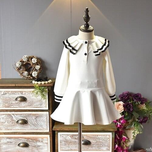 New Girls' Spring Dresses Clothing for Childrens College Style Long Sleeve Dress Fashion Smooth Dress for 3-8 Years Child