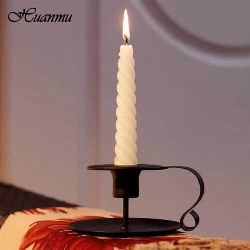 Iron Handle Candle Holder Black Candle Stand Wax Pillar Decorative Candlestick Large Flat Candleholder Christmas Base Home Decor
