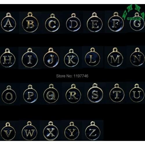 Charms for Jewelry making Double face Black Enamel Charms Metal Letter Charms 10pcs 14mm Alphabet Charm pendant for women DIy