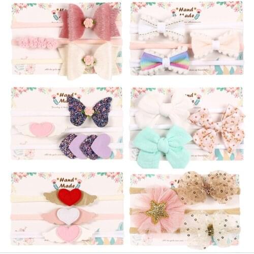 3PCS/lot Newborn Headwear Bowknot Baby Girls Headband Infant Elastic Nylon Hair Band Bandeau Kids Hair Accessories Gifts