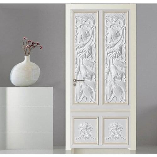 PVC Self-Adhesive Waterproof Door Sticker European Style Relief Gypsum Carving Wallpaper Living Room Bedroom Home Design Sticker
