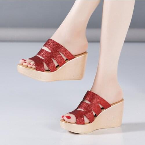 Women Shoes Platform Slippers Summer High Heels Fashion Female Wedges Sandals Ladies Slippers Plus Size 33-43