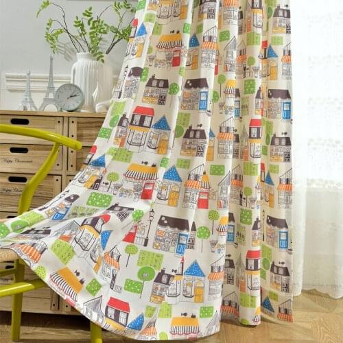 Modern and Simple Polyester-cotton Printing Small House Curtains Childrens Room Bedroom Cute Curtain Screens