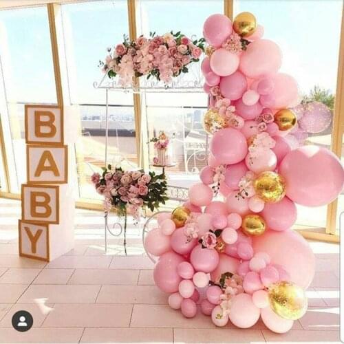 Wed decor double-deck handwork Bubble gum pink light pink set latex balloon golden balloons baby shower birthday party decora