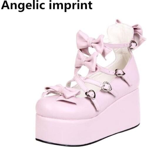 Angelic imprint new woman mori girl lolita cosplay shoes lady high wedges heels pumps women princess dress party shoes 8cm 33-47