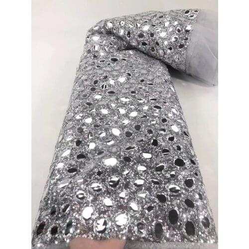 New Arrival Hot Selling African Big and Small Sequins Fabric Pretty Design JRB-8.42713 Embroidered Tulle Mesh for Party Dress