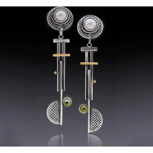 Hip Hop Round Semicircle Long Bar Pearl Earrings Vintage Punk Mechanical Drop Dangle Steampunk Disc Pendant Earrings Jewelry