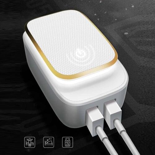 Besegad Dual USB Charger Power Adapter Multifunction Travel Portable Wall Charging with LED Touch Night Light for Phone Tablet