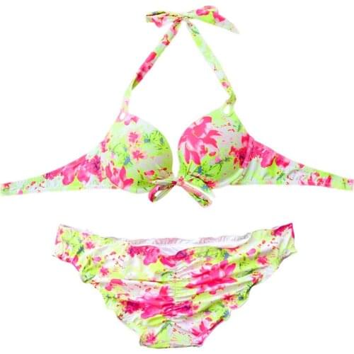Womens Swimsuit Swimwear Underwear CUPS BIKINIS Yellow Print Secret Beachwear Swimming