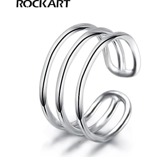 ROCKART White Gold Color Office Lady Ring 100% 925 Sterling Silver Fine Jewellery For Women Hot Selling Stackable Triple Rings
