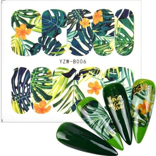 1 Sheet Full Cover Nail Stickers Green Leaf Nail Art Water Transfer Decals Flowers Tattoos Sliders Manicuring Decoration Tip