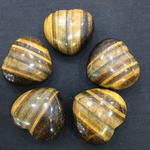 1pcs Natural Tigers-Eye Stone Crystal Carved Heart Shaped Palm Healing Love Gemstone