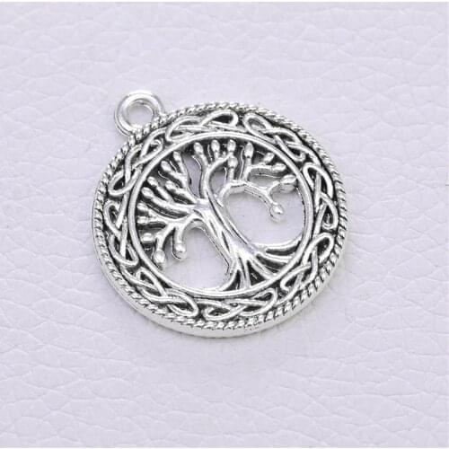 20pcs/lot Zinc Alloy Round Carving Tree Shape Charms Pendant Ancient Jewelry For Necklace Bracelet Making Accessories
