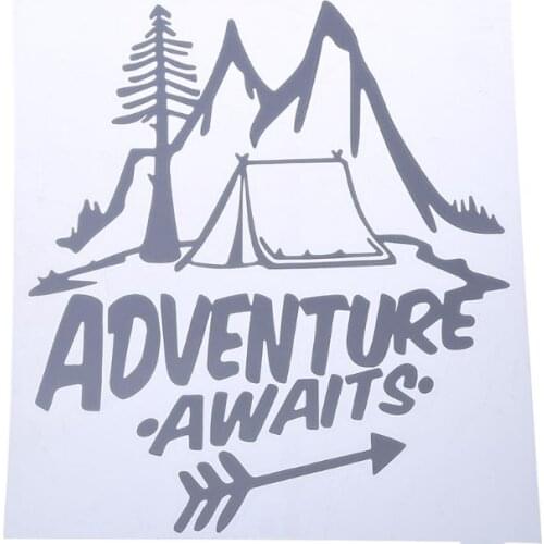 20CM*18CM ADVENTURE AWAITS A Camping Greatested Vinyl Car Sticker Beautiful Window Decal