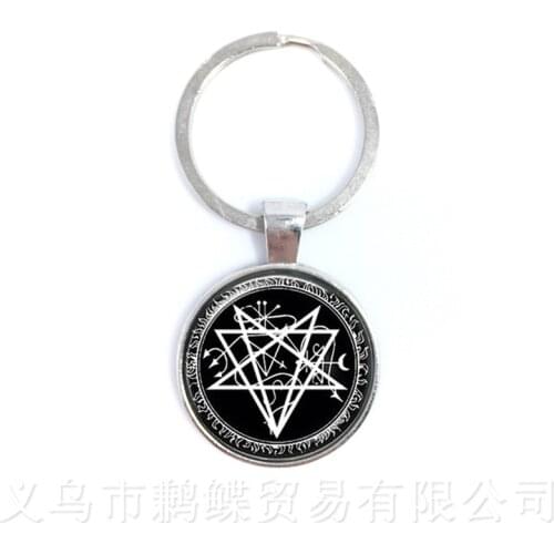 2018 Supernatural Pentagram Glass Keychains Gothic Pendant Satanism Evil Occult Pentacle Jewelry Pagan Charm Gift For Friends