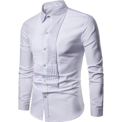 2019 New Designer Wedding Shirts For Men Long Sleeve Fashion Social Club Party Black White Men Dress Shirts Camisa Masculina