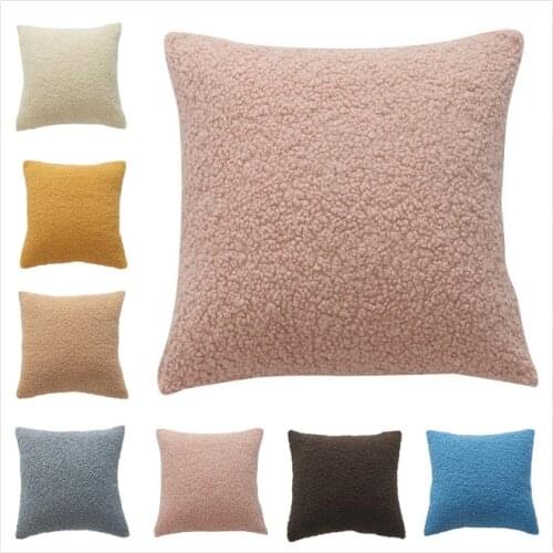 2021 Solid Soft Teddy Fur Pillow Cover Decorative Plush Cushion Cover for Sofa Car Home Decor Pillowcase Beige Pink 45x45cm