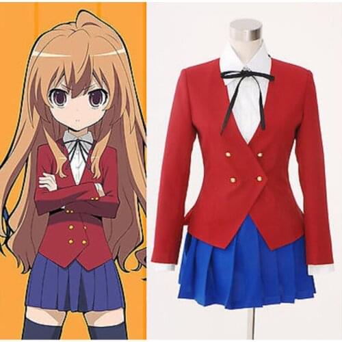 4PICS Japan Anime Dragon X Tiger Toradora Aisaka Taiga Cosplay School Uniform Costume Skirt Top Drop shipping