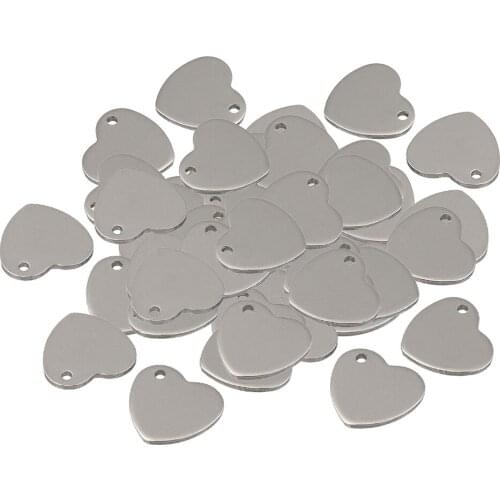 50 Pcs Stainless Steel Metal Flat Blank Coin Stamping Heart Shape with Hole Tag Pendants Charms 14mm Jewelry Making