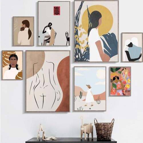 Abstract Illustraction Girl Wall Art Canvas Painting Nordic Hugging People Poster and Print Wall Pictures for Living Room Decor