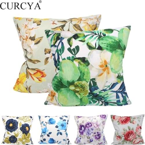 CURCYA Flowers Pattern Printed Velvet Cushion Covers Polyester Soft Sofa Throw Pillow Cover Home Decor Square Pillowcase 45x45cm