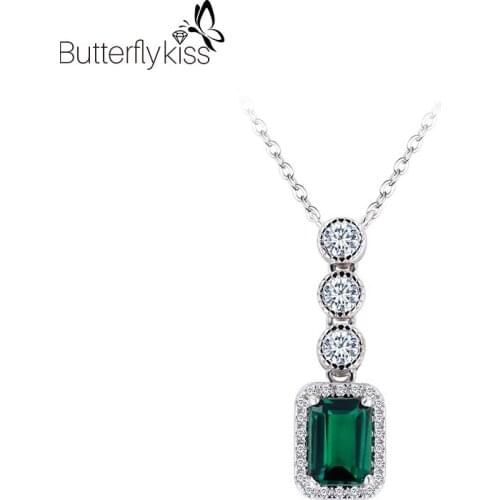 BK Real 925 Sterling Silver Pendant For Women 1ct Emerald With 1ct Moissanite Diy Making For Necklaces Engagement Female Gifts