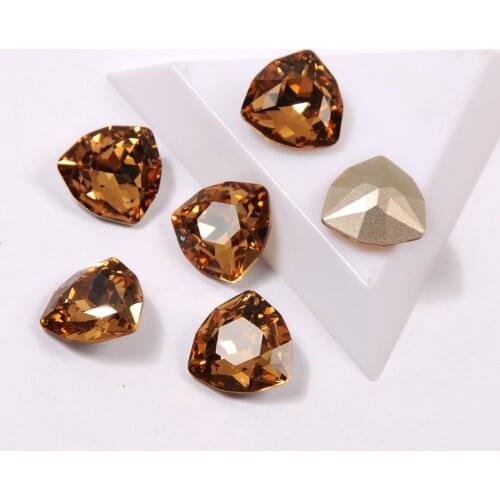 K9 Glitter Glass Rhinestones Trilliant Shape Lt. Col. Topaz Color Nail Rhinestone 3D Jewelry Making Beads DIY Nail Art Gems