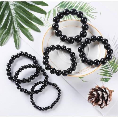 6mm/8mm/10mm/12mm/14mm/16mm Imitation Obsidian Bracelet Buddhist Prayer Blackstone Couple Lover Beads Jewelry Valentines Presen