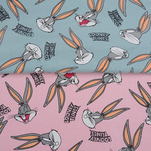 Bugs Bunny Rabbit Print Handmade Patchwork Cotton Canvas Fabric Sewing Bag Pillow Diy Tablecloth Curtain Sofa 91cm*145cm