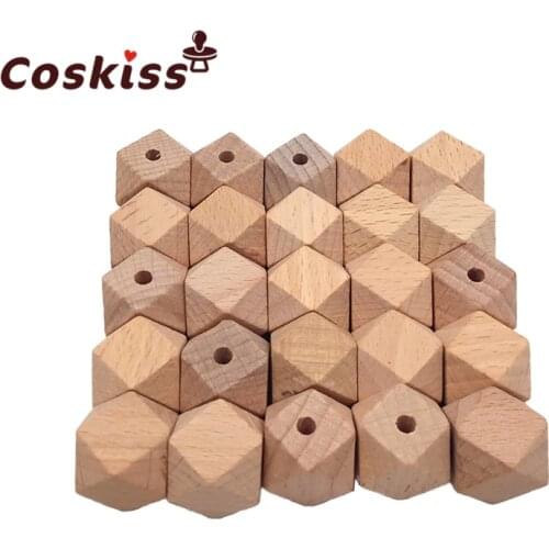50pcs Beech Wood Bead Unfinished Natural 12mm Geometric hexagonal Wooden Beads For DIY Baby Teether Nacklace