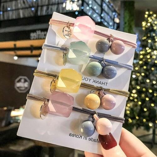 Korea Colorful Geometric Crystal Ball Elastic Hair Bands Rubber Band Hair Accessories For Girls Hair Ties Gum for Hair