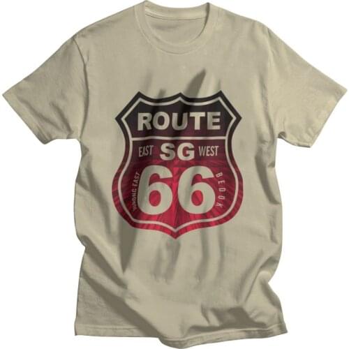 Fashion Historic Route 66 T-shirt Men Streetwear T Shirts Short Sleeve America Highway Mother Road Tshirt 100% Cotton Tees Top