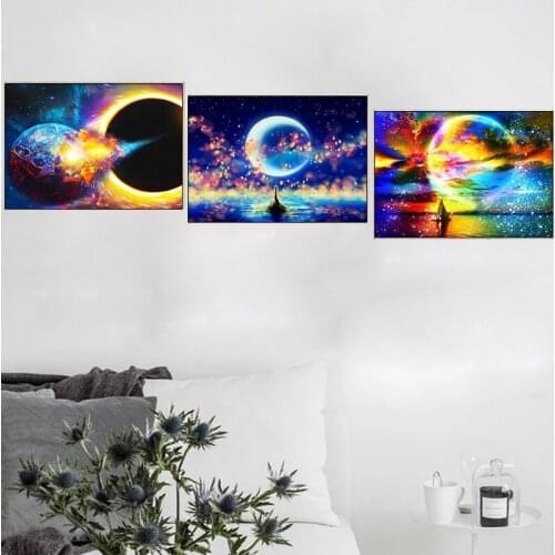 Gatyztory 3pcs Paint By Numbers For Adults Starry Sky Landscape HandPainted Oil Painting Canvas DIY Gift Home Decor 40×50cm