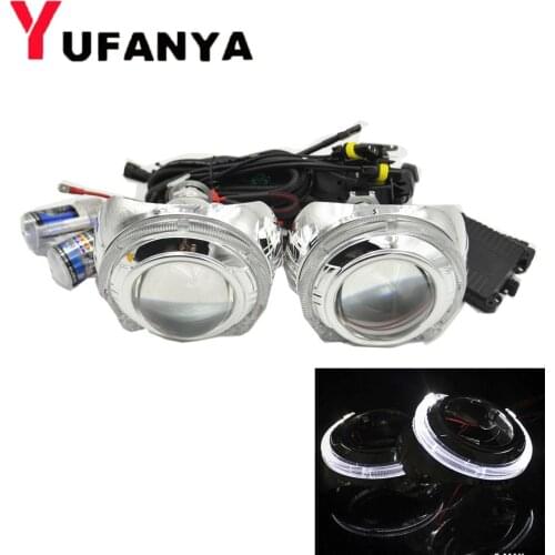 2.5 Inch Hid Bi Xenon Projector Lens With Xenon Kit DRL Angel Eyes Shrouds Mask For H1 H4 H7 Car Motorcycle Assembly Retrofit