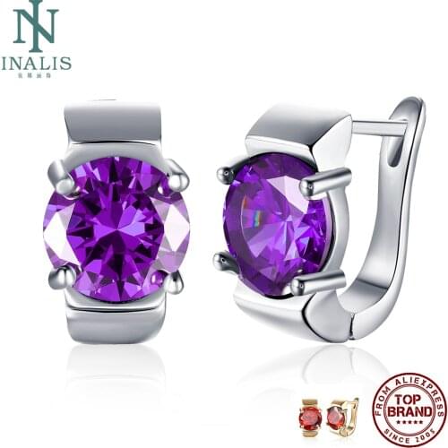 INALIS Stud Earrings For Women Romantic Purple Round Clear Cubic Zircon Copper Earring Anniversary Fashion Jewelry New Arrival