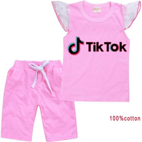 TIK TOK summer hot clothing T-shirt shorts casual suit fashion cotton toddler boy girl 2pcs suit