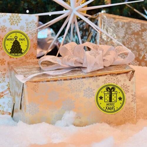 Round Kraft Christmas Stickers 8 Designs 500 Labels paper Snowflake Golden Sticker for Envelope Seal Label Stationery Sticker