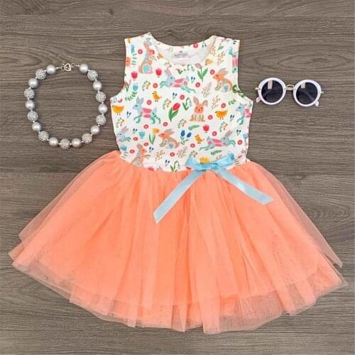 Baby Girls Summer Sleeveless Dress Cute Rabbit Printing Mesh Yarn Stitching A-Line Princess Dress Soft And Breathable Adorable