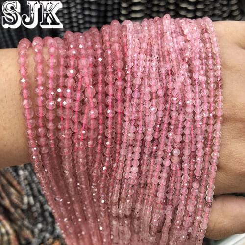 Small Natural Stone Faceted Red Strawberry Quartz Round Section Loose Beads For Jewelry Making DIY Necklace Earring 2/3/4mm