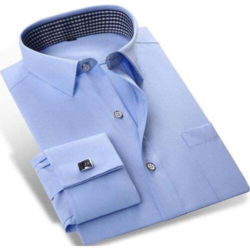 French Cuff Button Men Dress Shirts Classic Long Sleeve Brand Formal Business Tuxedo Shirts