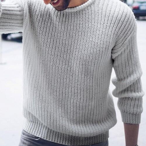 Men Autumn Winter Solid Color O Neck Long Sleeve Knitted Sweater Pullover Top