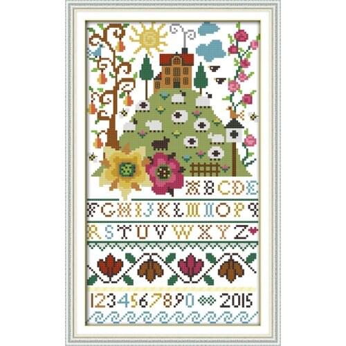 Flowers alphabet cross stitch kit cartoon 14ct 11ct count print canvas stitches embroidery DIY handmade needlework plus