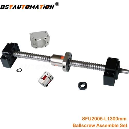 CNC Ballscrew Set : 20mm Ballscrew SFU2005 1300mm End Machined Ball screw RM2005 Ball Nut Housing BK15 BF15 Motor Coupling