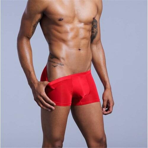 New Mens Underwear Ice Silk Boxer Shorts Double-Layer Large Pouch Translucent Stretch Sexy Comfortable Boxer Underpants Male