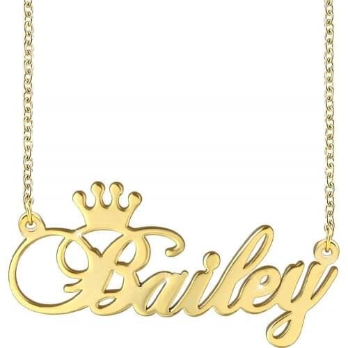 3UMeter Custom Name Necklace Stainless Steel Women Neckalce Personalized Crown Engraved Name Plate Necklace Dropshipping