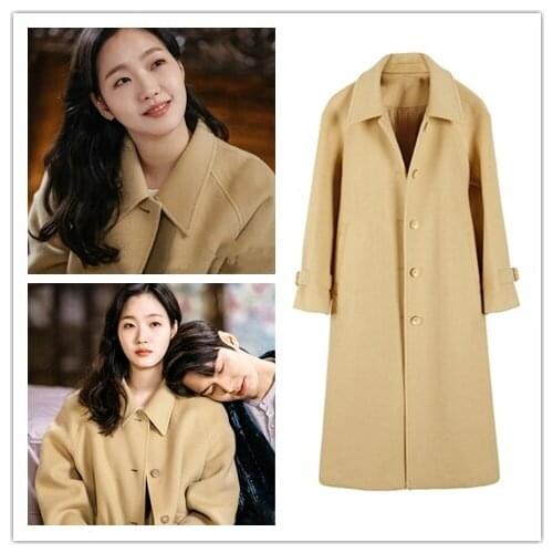Kpop Korean Celebrity Winter Black Coat For Women Wild Lapel Pocket Single-Breasted Windbreaker Oversize Long Trench Outerwear