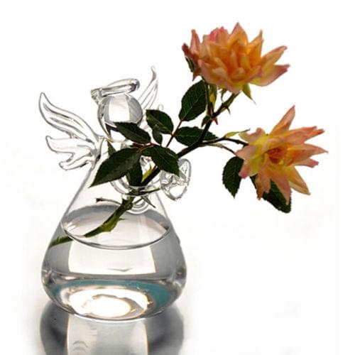 Clear Angel Shape Glass Hanging Vase Terrarium Hydroponic Pot Flower Home Decor Glass Terrarium Hydroponic Pot Angel Shaped Vase