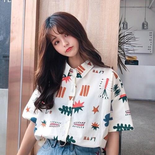Shirts Women Short Sleeve Chiffon Thin Printed Oversize Soft Blouse Loose Casual Chic Korean Style Shirt Harajuku Streetwear Top