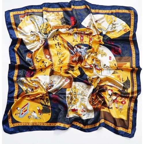 90*90 Simulation slightest towel female 2019 large square satin printed scarves sunscreen retro,women scarf shawl